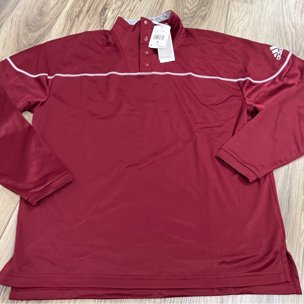 Adidas Stadium 1/4 Snap Long Sleeve Pullover Burgundy/White Men's Medium $65 NWT